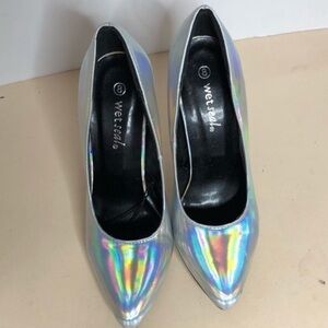 Silver hologram heels by Wet Seal